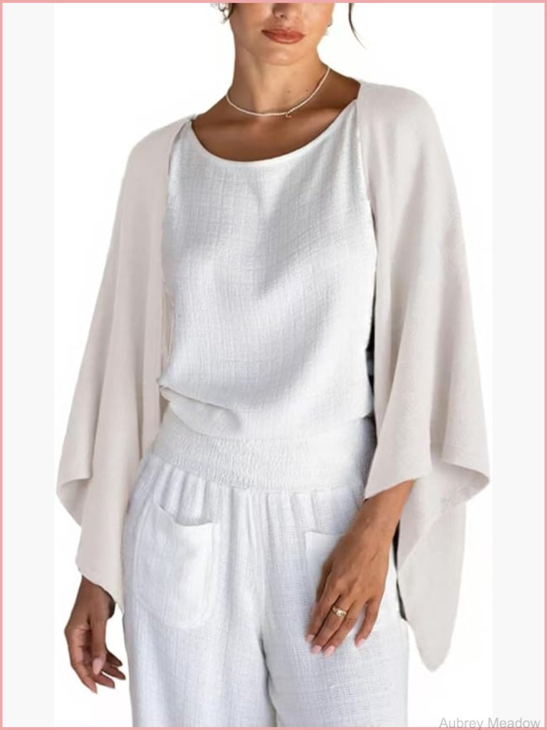 Classic Cotton Linen Lightweight Shrug Kimono Cardigan Open Front 3/4 Sleeve